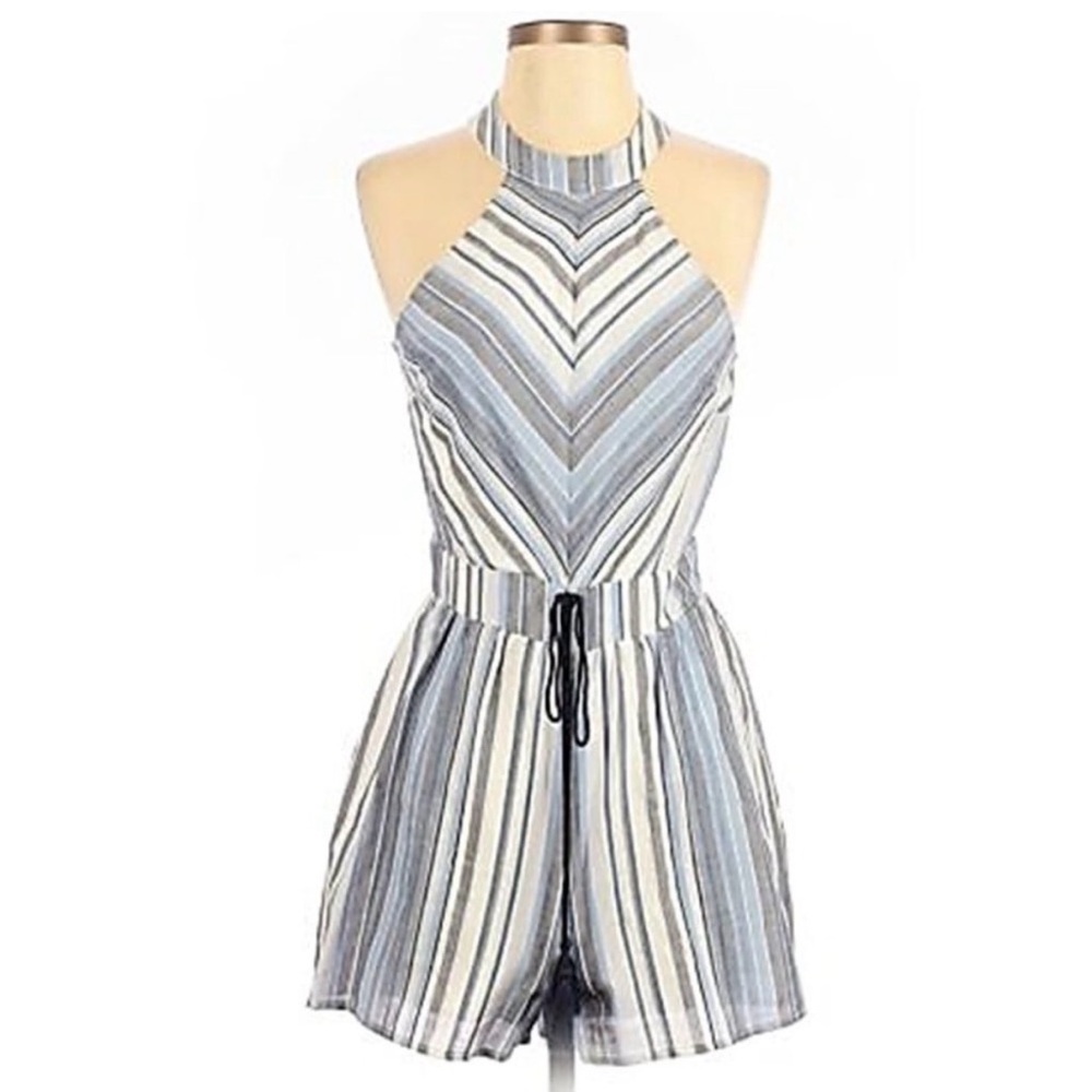 Striped White & Blue Romper